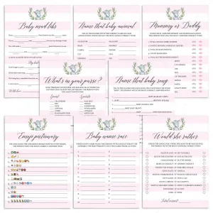 Printable Girl Baby Party Games Kit Pink and White