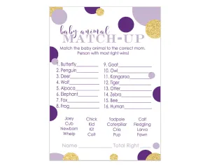 Purple and Gold Baby Shower Game Animal Matching (25 Pack)