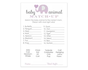 Purple Elephant Baby Animal Matching Game (25 Pack)