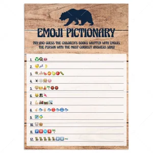 Rustic Baby Shower Emoji Pictionary Game Printable