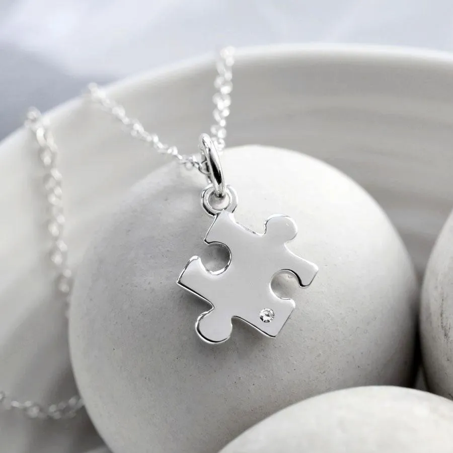 Silver and Diamond Jigsaw Necklace