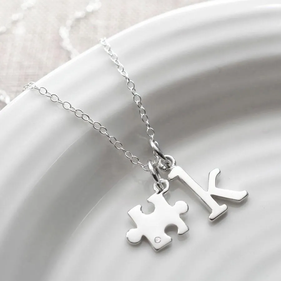 Silver and Diamond Jigsaw Necklace