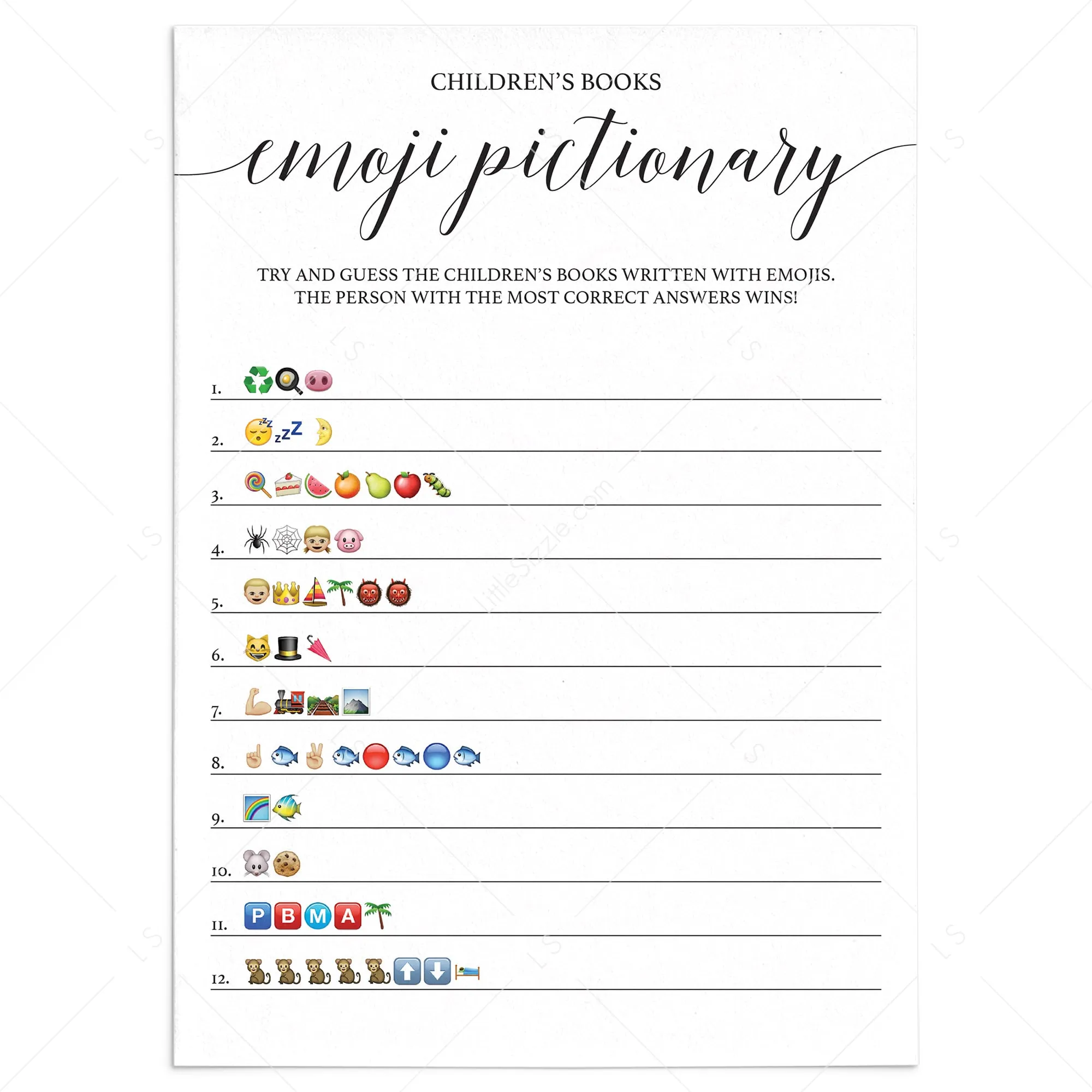 Simple Emoji Pictionary Baby Shower Game Printable and Virtual