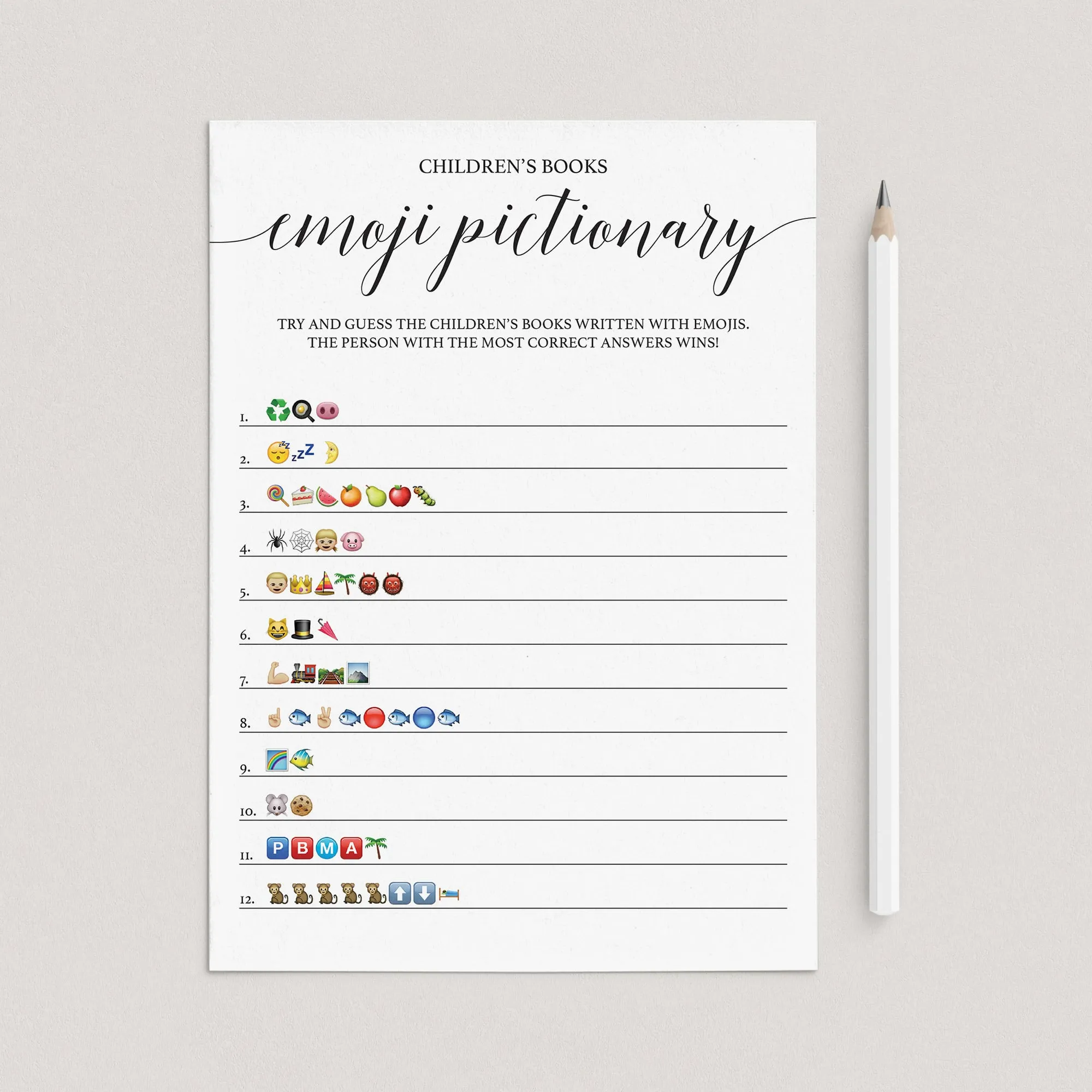 Simple Emoji Pictionary Baby Shower Game Printable and Virtual