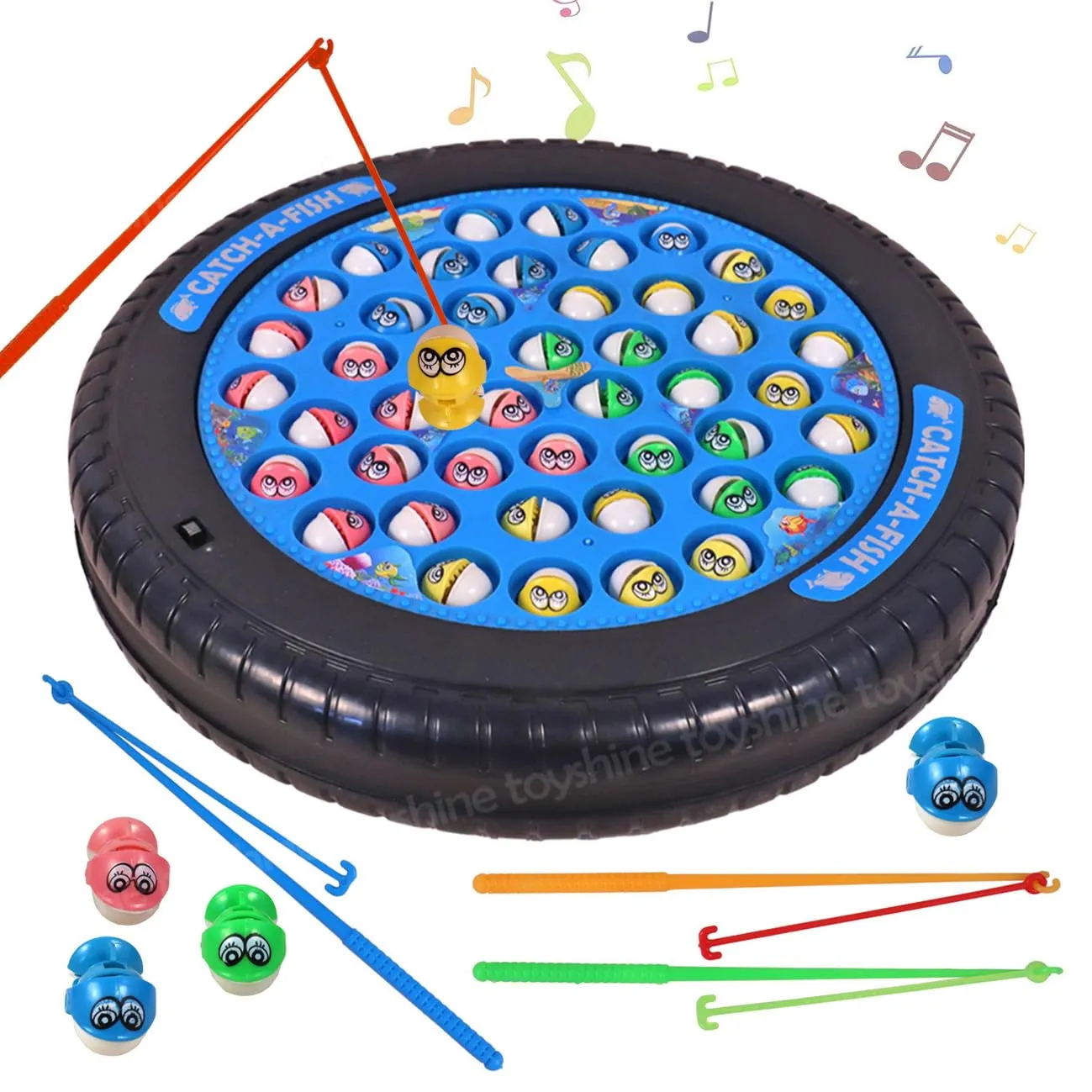 Toyshine Rotating Fish Catching Game Big with 45 Fishes and 4 Sticks and 4 Hooks,Family Backyard Colorful Toy Game for Kids and Toddlers Age 3 4 5 6 7 8 and Up