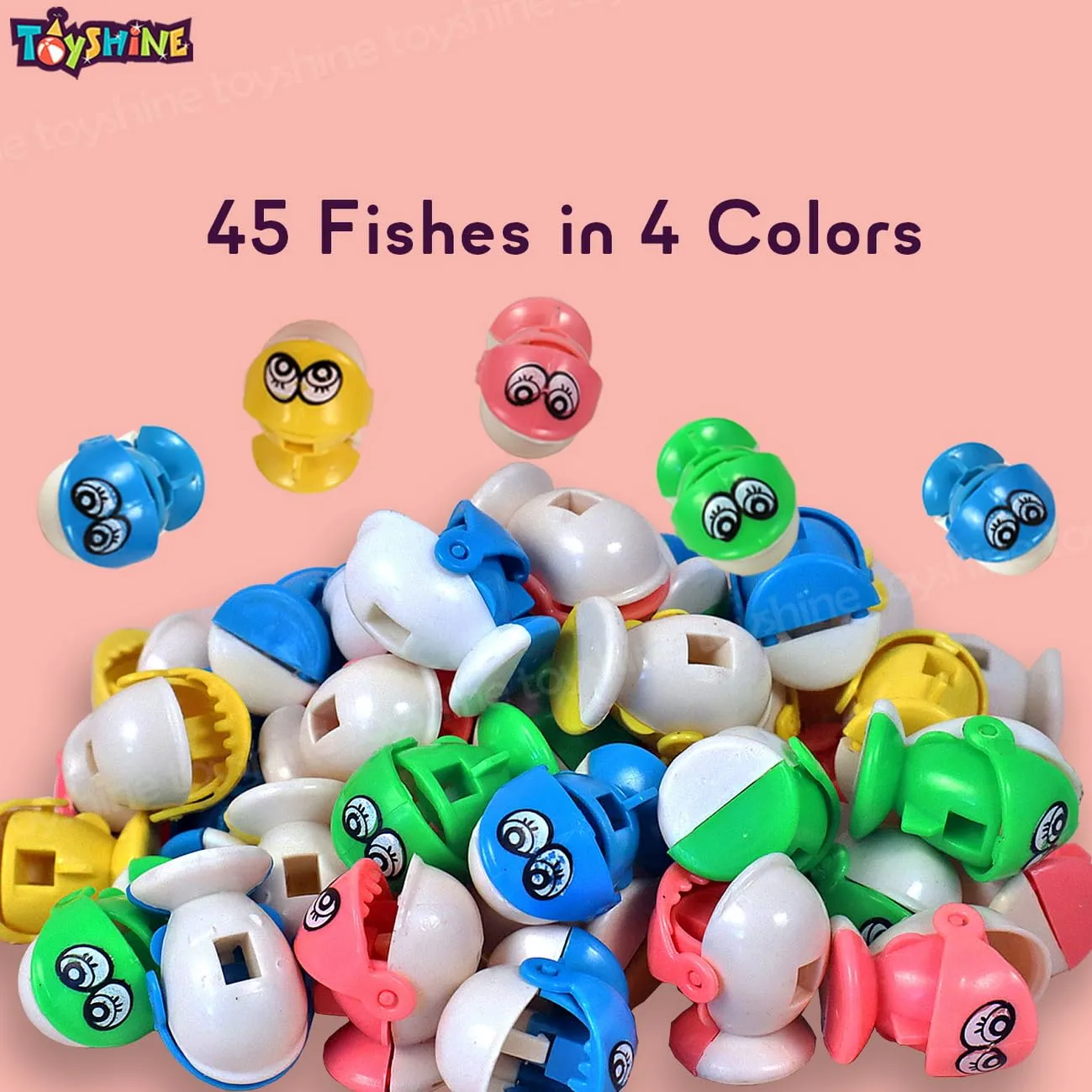 Toyshine Rotating Fish Catching Game Big with 45 Fishes and 4 Sticks and 4 Hooks,Family Backyard Colorful Toy Game for Kids and Toddlers Age 3 4 5 6 7 8 and Up