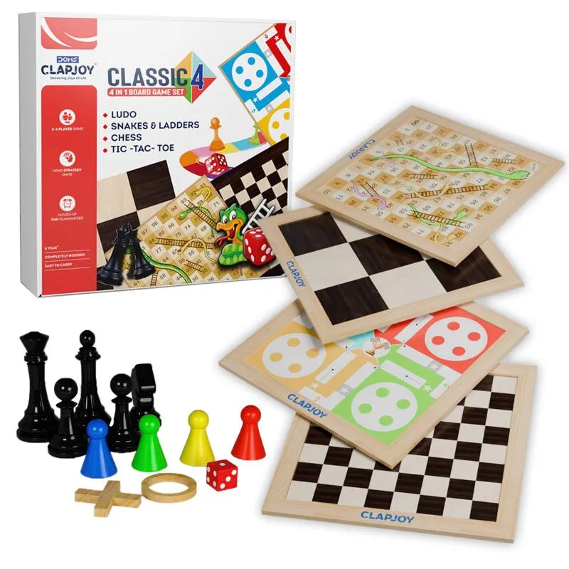 Wooden 4 in 1 Board Games | 14 x 14 inch