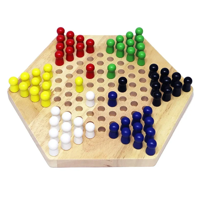 Wooden Chinese Checkers Hexagon Board - Small Checkers