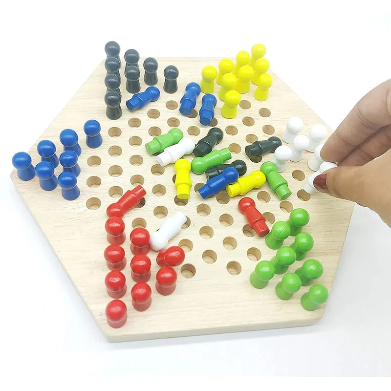 Wooden Chinese Checkers Hexagon Board - Small Checkers