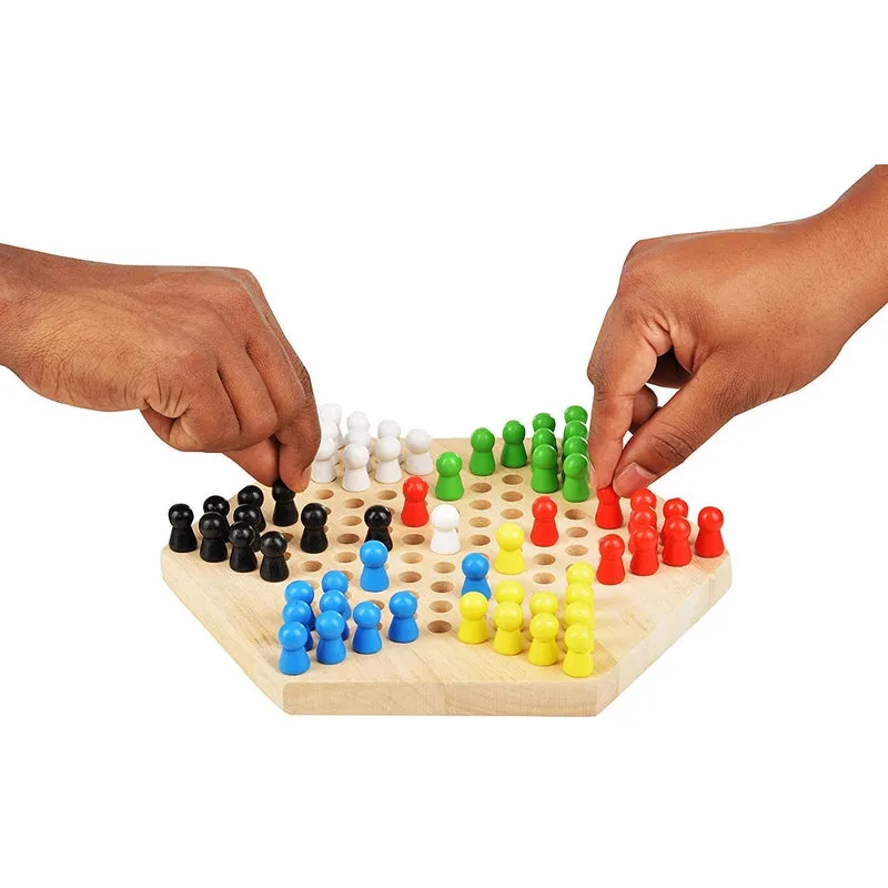 Wooden Chinese Checkers Hexagon Board - Small Checkers