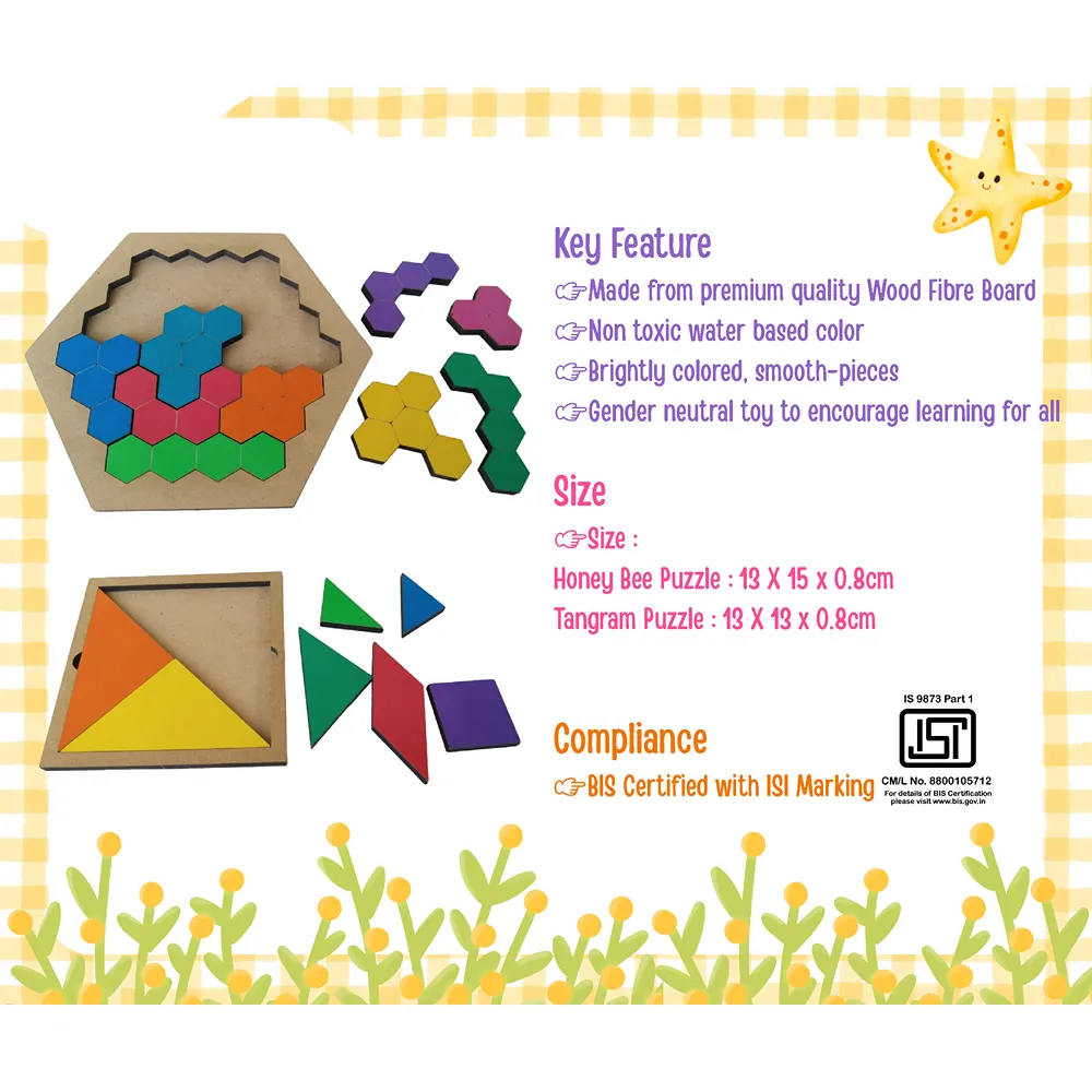 Wooden Tangram and Honey Bee Puzzle for Kids Mind Development